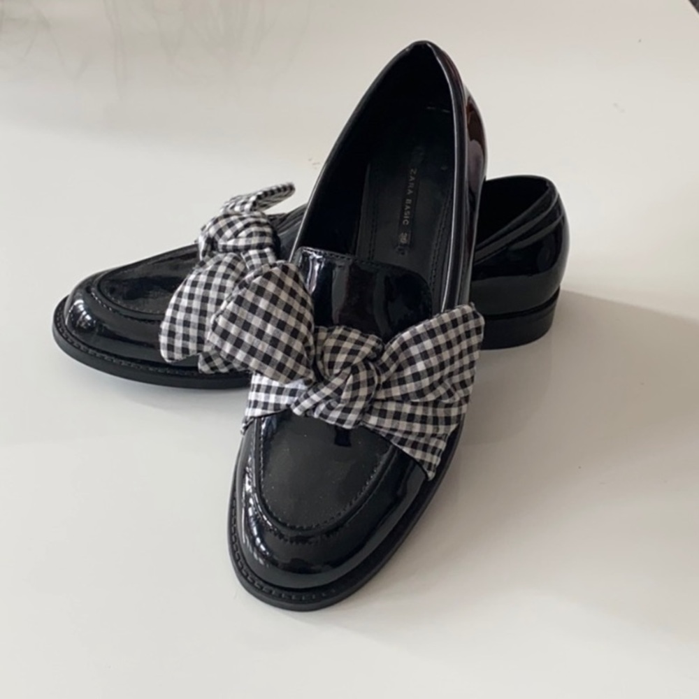 Zara gingham bow loafers